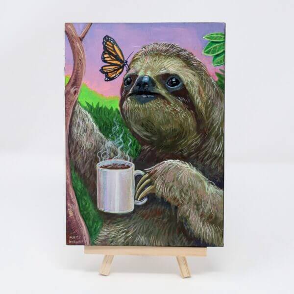 Sloth With Coffee Painting By Matt Godwin