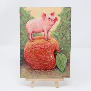 Tiny Pig In An Apple Orchard, 5"x7"