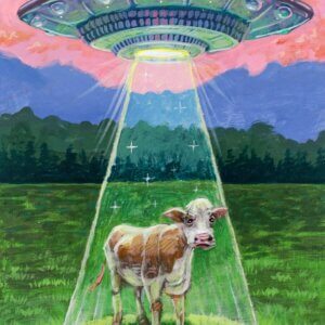 UFO Abducts Cow In The Mountains Painting By Matt Godwin