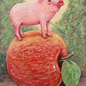 tiny pig in an apple orchard Artwork by Matt Godwin