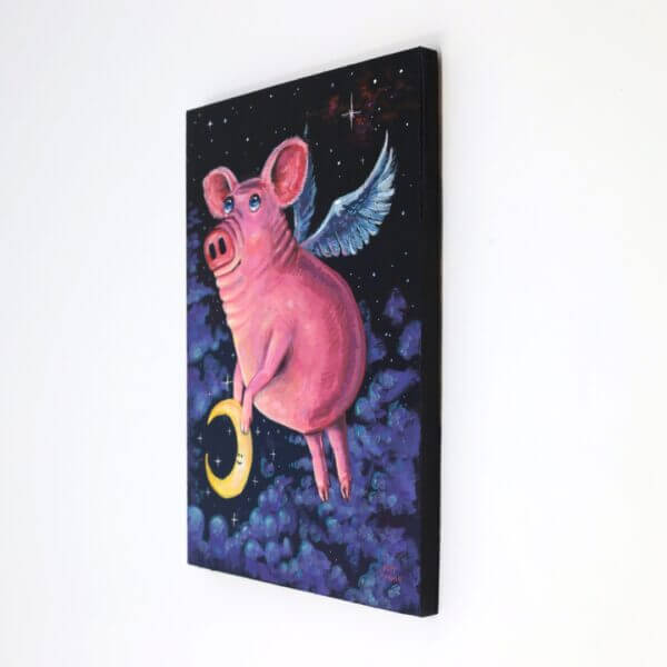 Flying Pig With Crescent Moon Painting By Matt Godwin