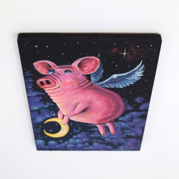 Flying Pig With Crescent Moon Painting By Matt Godwin