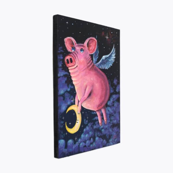 Flying Pig With Crescent Moon Painting By Matt Godwin