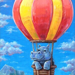 Hot Air Balloon Hippo Artwork by Matt Godwin