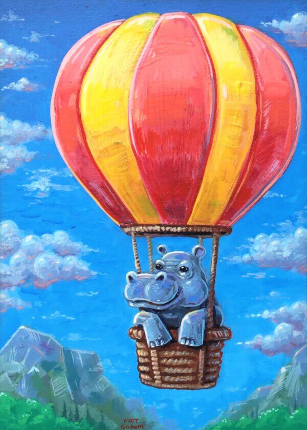 Hot Air Balloon Hippo Artwork by Matt Godwin