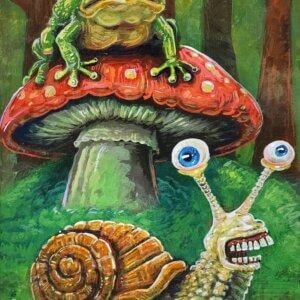 Mushroom Frog With Snail Friend Artwork by Matt Godwin