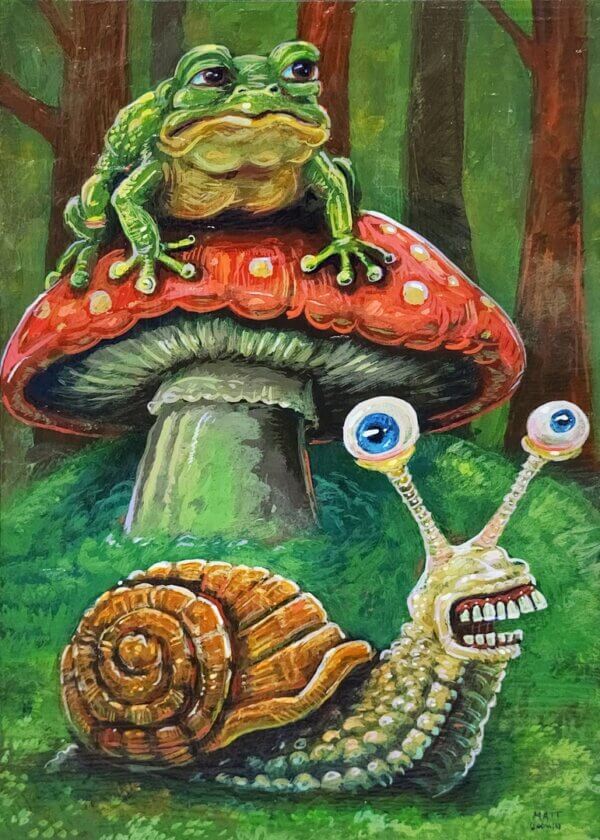 Mushroom Frog With Snail Friend Artwork by Matt Godwin