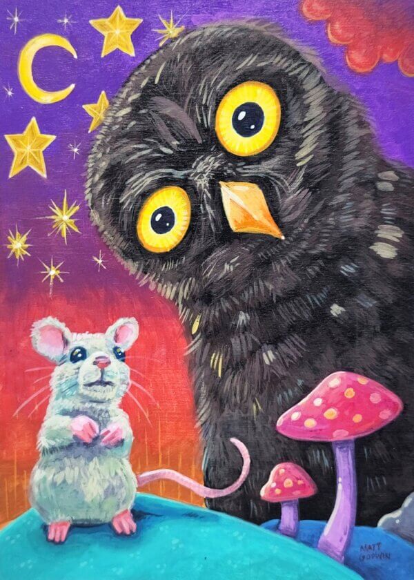 Owl Stalks Mouse Artwork by Matt Godwin