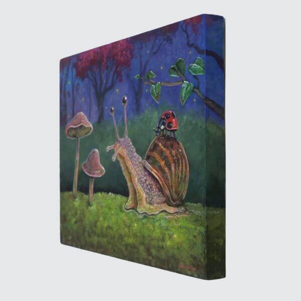 Snail With Ladybug Friend By A Couple Of Mushrooms Painting By Matt Godwin 07