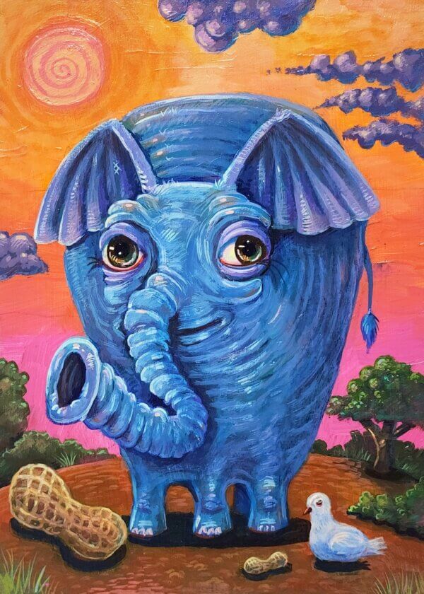 Wrinkly Elephant with Dove Friend Artwork by Matt Godwin