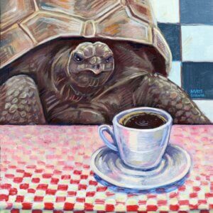 diner tortoise having coffee Artwork by Matt Godwin