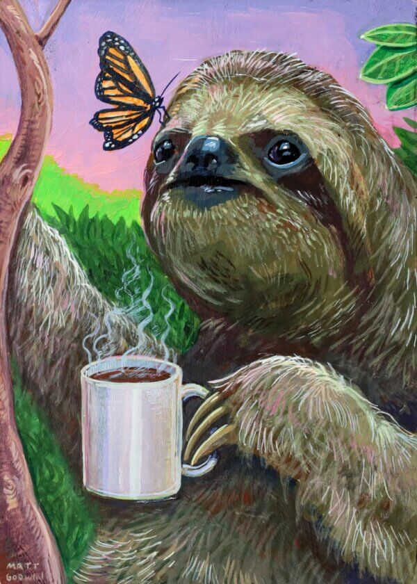 sloth with coffee Artwork by Matt Godwin