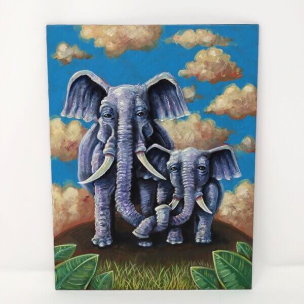 Baby Elephant With Loving Parent Painting By Matt Godwin