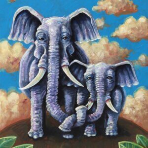 Baby Elephant With Loving Parent Painting By Matt Godwin