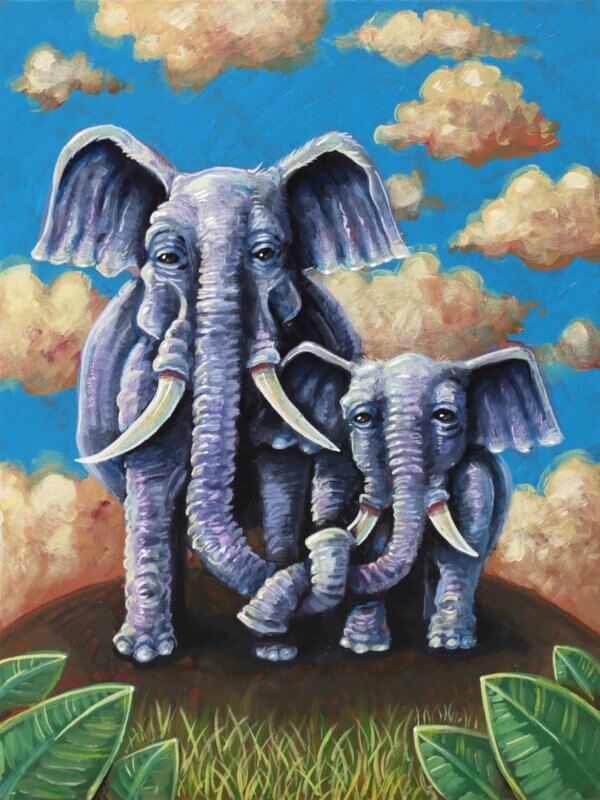 Baby Elephant With Loving Parent Painting By Matt Godwin