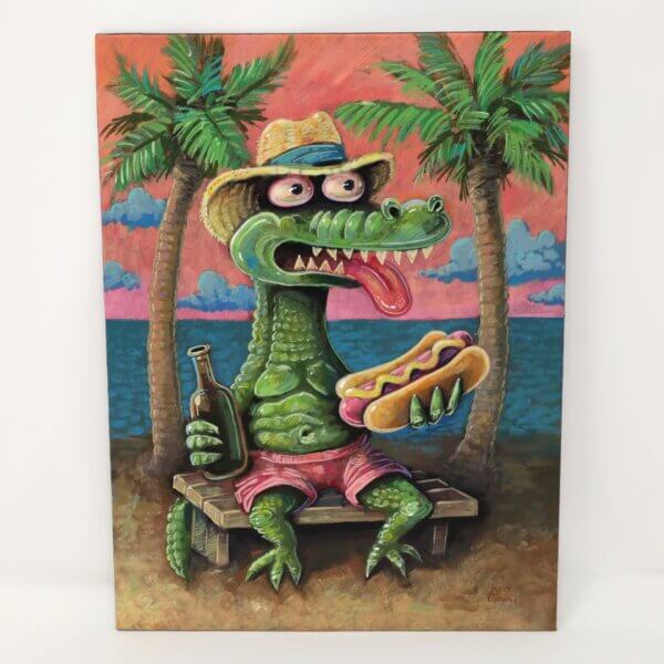 Beach Gator Having A Hot Dog Painting By Matt Godwin