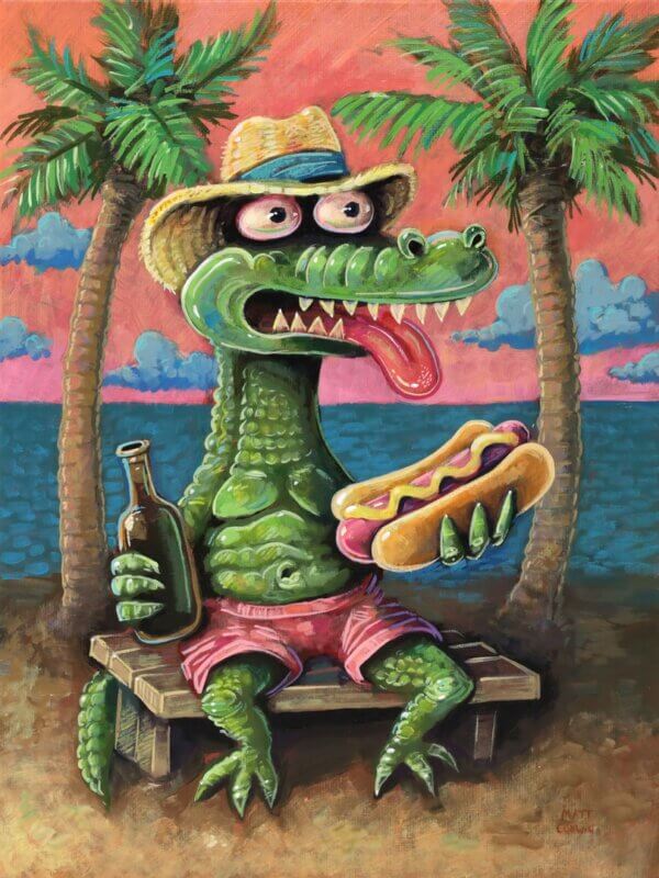 Beach Gator Having A Hot Dog Painting By Matt Godwin