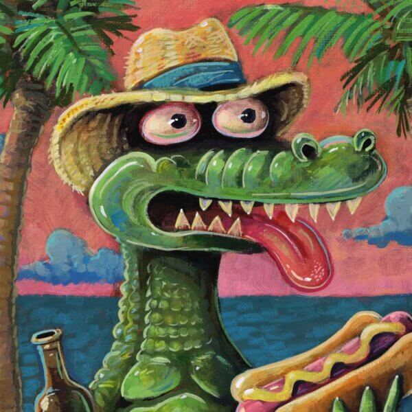 Beach Gator Having A Hot Dog Painting By Matt Godwin