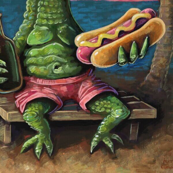 Beach Gator Having A Hot Dog Painting By Matt Godwin