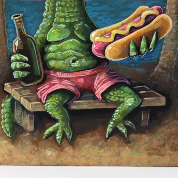 Beach Gator Having A Hot Dog Painting By Matt Godwin