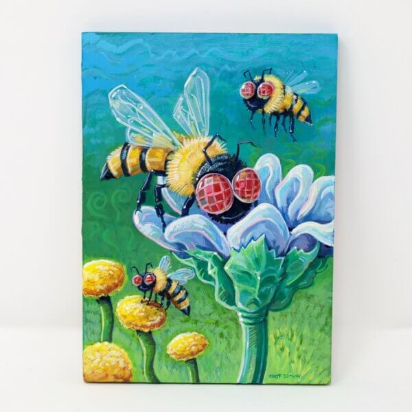 Bees Pollinating Some Flowers, 5"x7" - Image 2