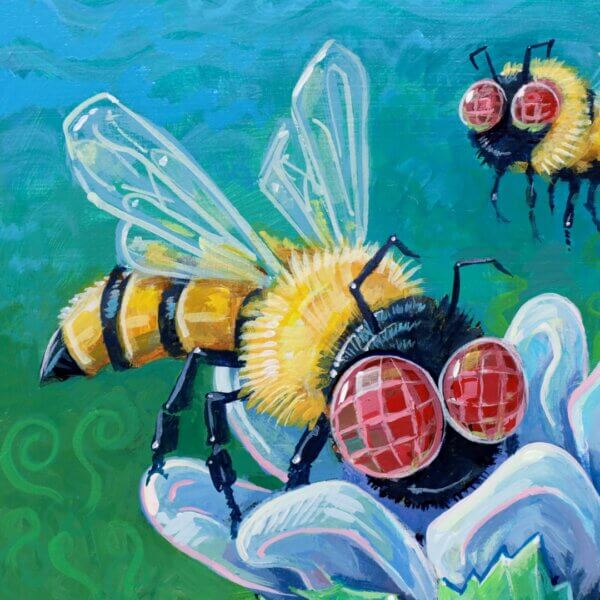 Bees Pollinating Some Flowers, 5"x7" - Image 4