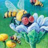 Bees Pollinating Some Flowers, 5"x7"