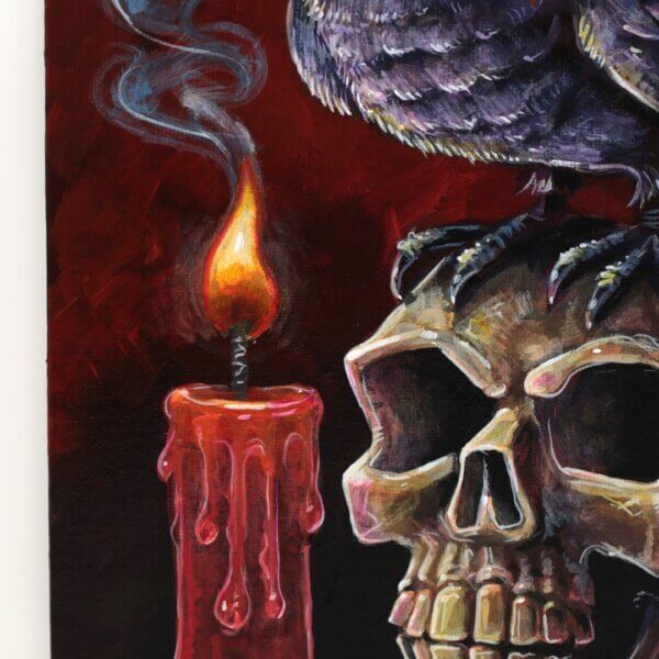 Crow Smoking A Pipe, Standing On A Skull Painting By Matt Godwin