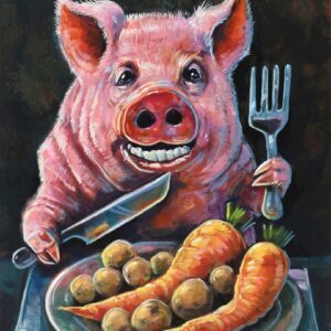 Pig Having Dinner Painting By Matt Godwin