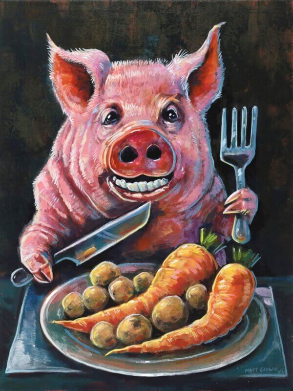 Pig Having Dinner Painting By Matt Godwin