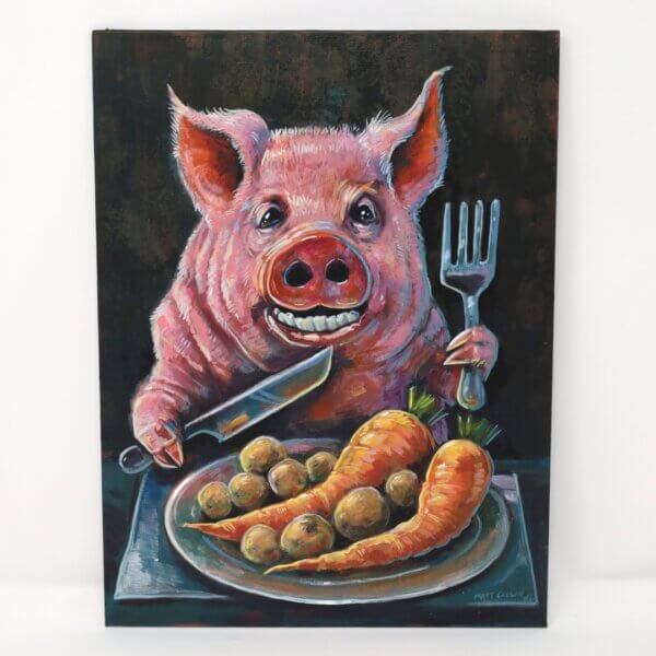 Pig Having Dinner Painting By Matt Godwin