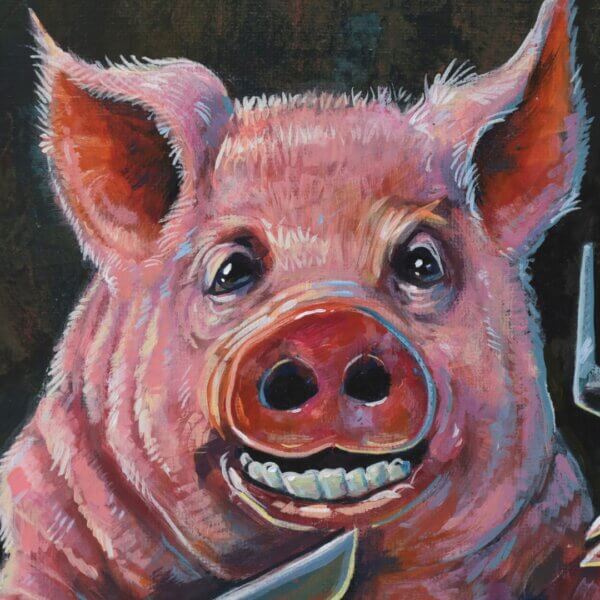 Pig Having Dinner Painting By Matt Godwin