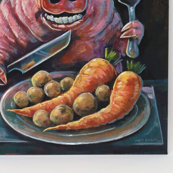 Pig Having Dinner Painting By Matt Godwin