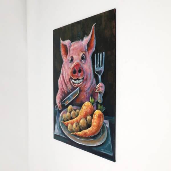 Pig Having Dinner Painting By Matt Godwin