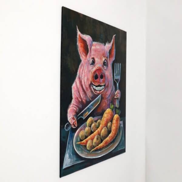 Pig Having Dinner Painting By Matt Godwin