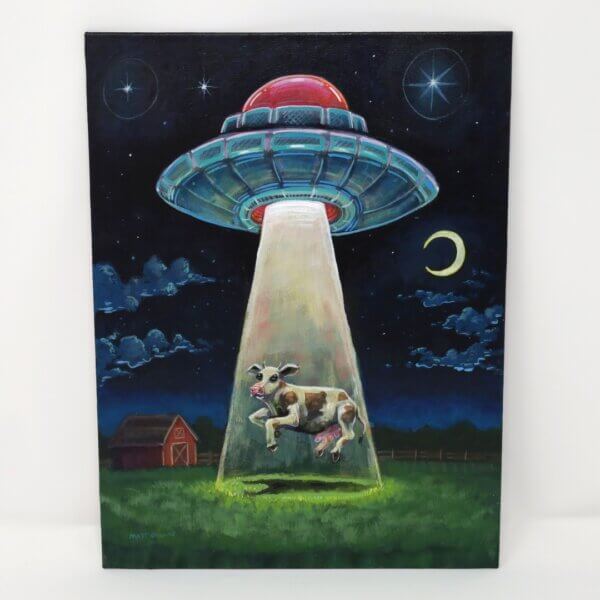 UFO Abducting A Cow Painting By Matt Godwin