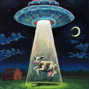 UFO Abducting A Cow Painting By Matt Godwin