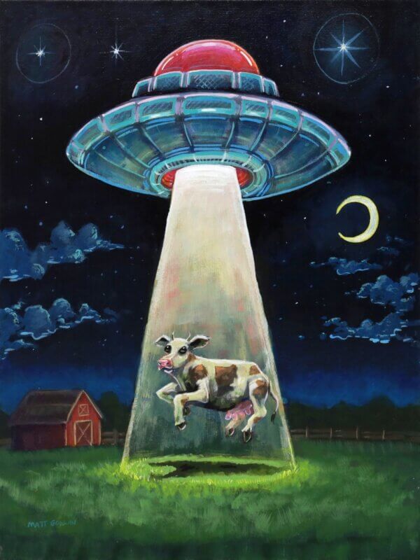 UFO Abducting A Cow Painting By Matt Godwin