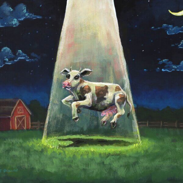 UFO Abducting A Cow Painting By Matt Godwin