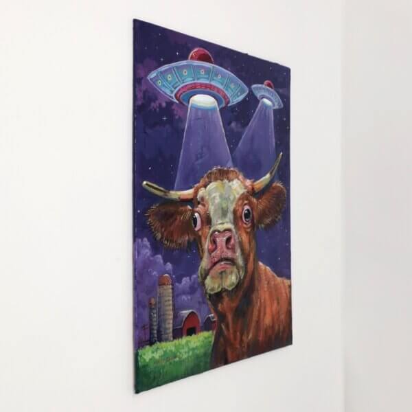 UFO Cow Abduction Painting By Matt Godwin