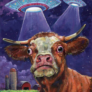 UFO Cow Abduction Painting By Matt Godwin