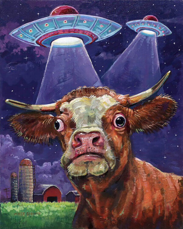 UFO Cow Abduction Painting By Matt Godwin