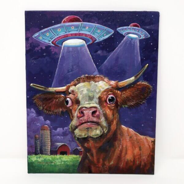 UFO Cow Abduction Painting By Matt Godwin