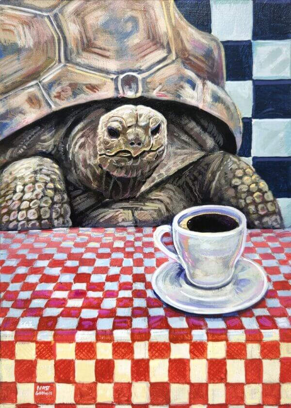 Tortoise Having Coffee 2 Painting By Matt Godwin