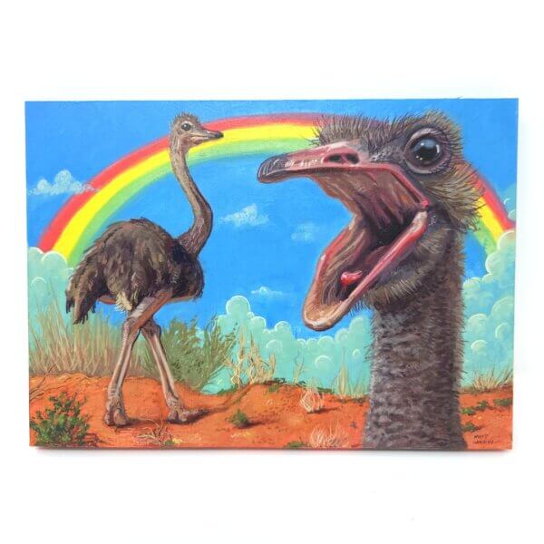 Ostriches Beneath A Rainbow Painting By Matt Godwin