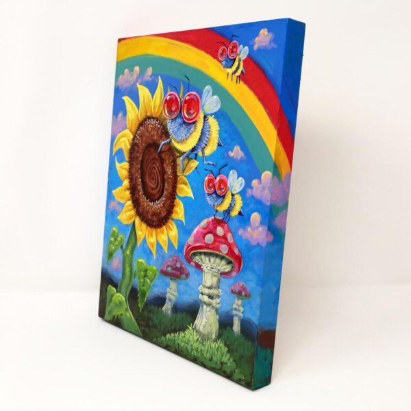 "A Trio Of Bees Enjoying A Wonderfull Day" original acrylic painting on wood by Matt Godwin 8"x10"