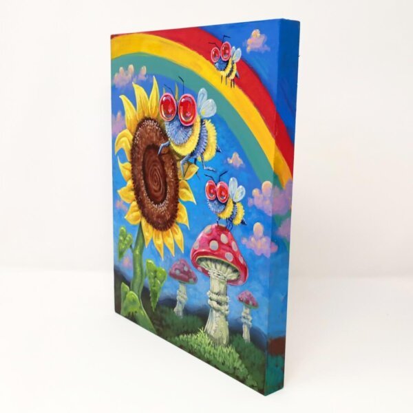 "A Trio Of Bees Enjoying A Wonderfull Day" original acrylic painting on wood by Matt Godwin 8"x10"