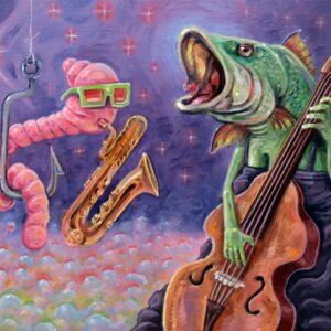 "Bass On Bass" original oil painting on canvas panel by Matt Godwin 9"x12"