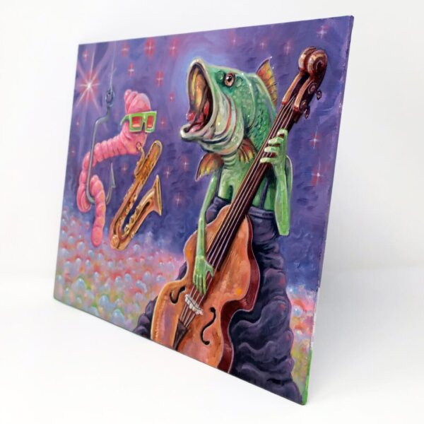 "Bass On Bass" original oil painting on canvas panel by Matt Godwin 9"x12"