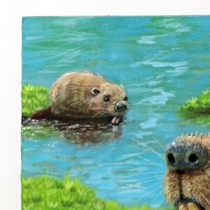 "Chainsaw Beaver" original oil painting on canvas panel by Matt Godwin 9"x12"